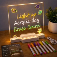 LED Acrylic Writing Board with Stand & 7 Color Markers | USB Light-Up Message Board for Home, Office & Kids