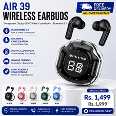 Air 39 Wireless Earbuds with Transparent LED Display | Bluetooth 5.3 ENC Gaming Earbuds