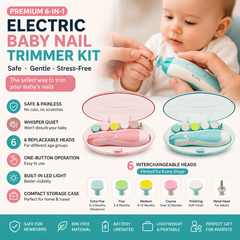 Premium 6-in-1 Electric Baby Nail Trimmer Kit | Safe Infant Nail File & Grooming Set with Storage Case