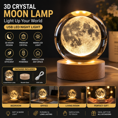3D Crystal Moon Lamp with Wooden Base | USB LED Galaxy Night Light for Bedroom, Home Decor & Gifts